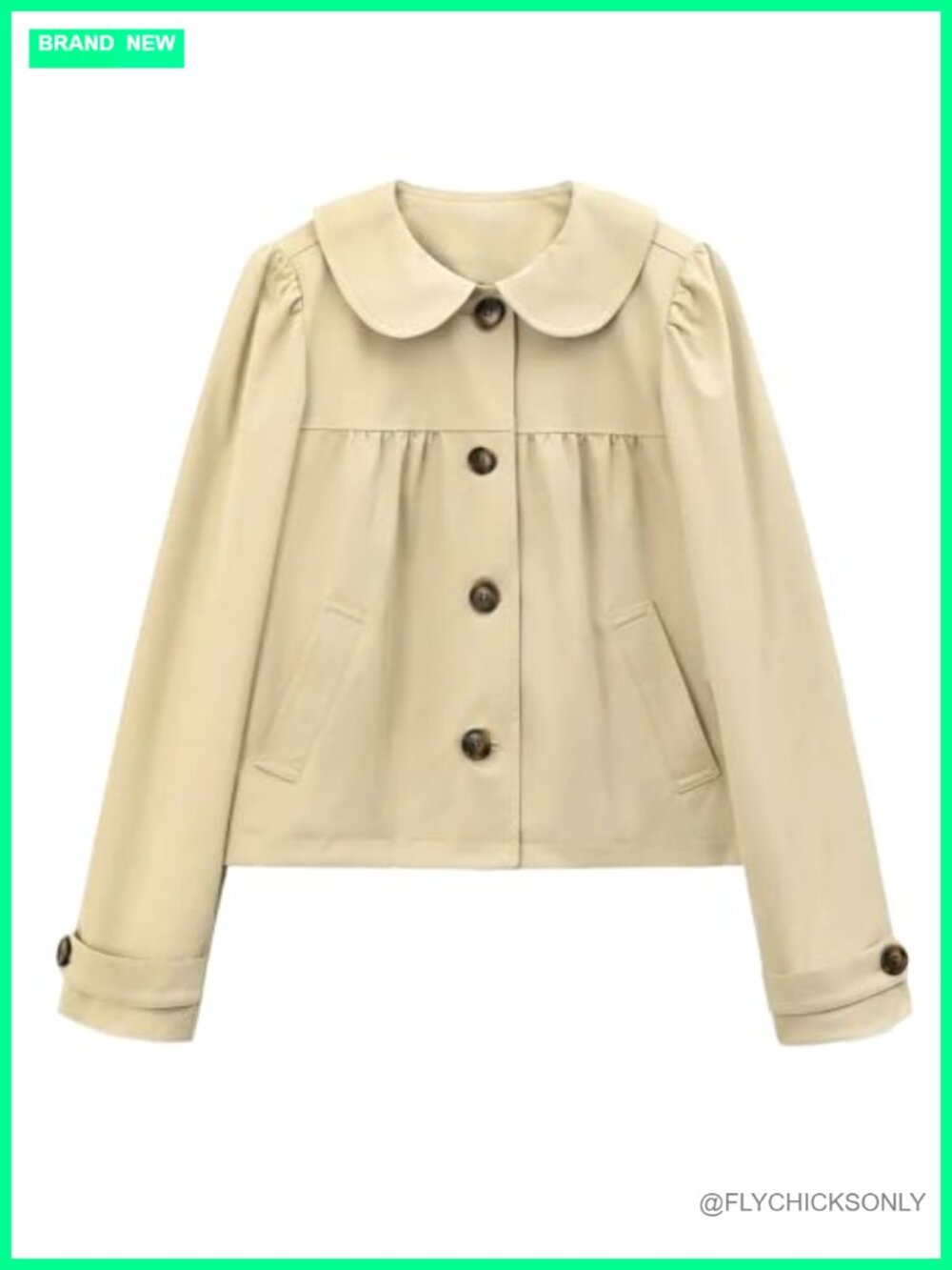 Womens Cropped Trench Coat Peter Pan Collar Button Front Short Jacket